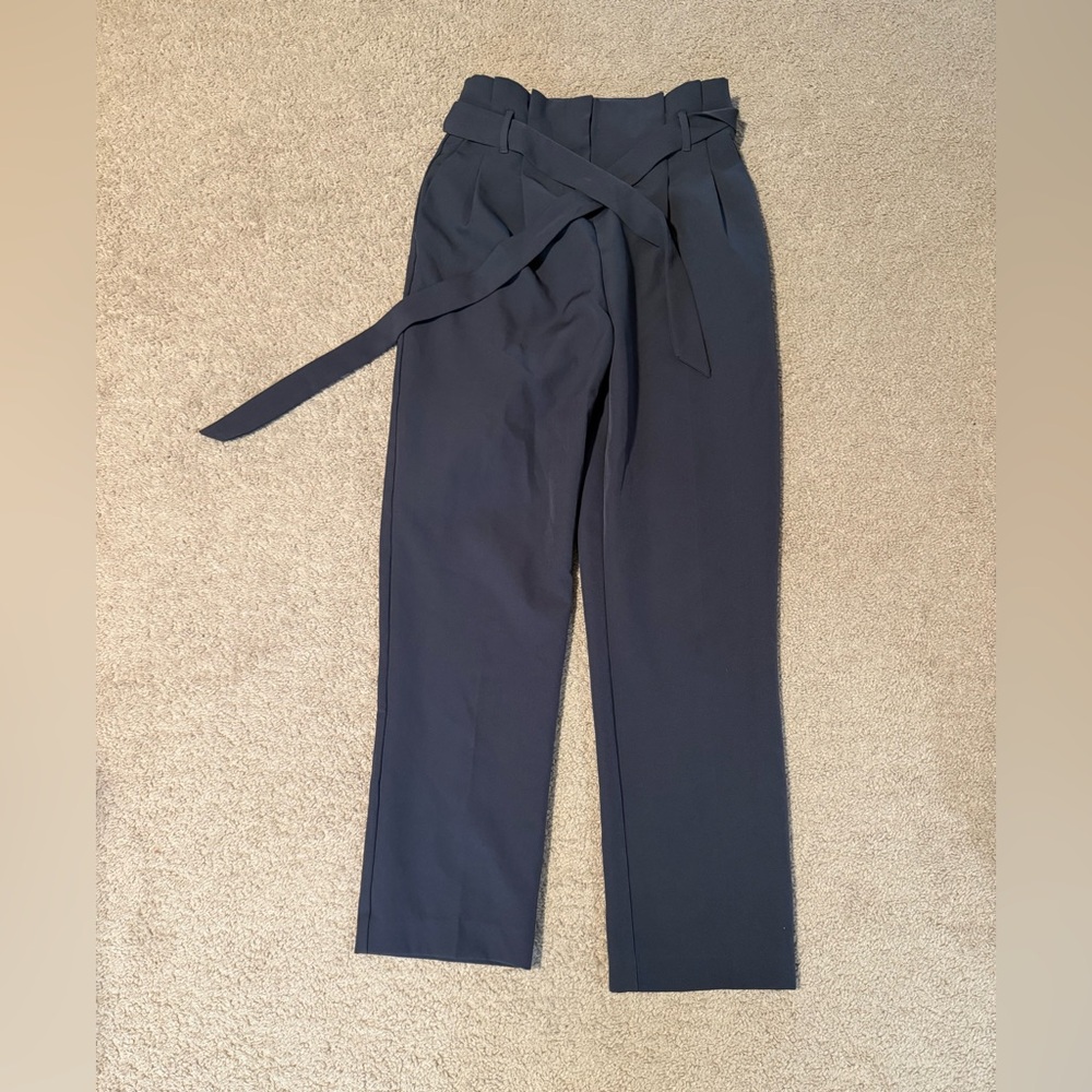 Women's Navy Paperbag Waist Pants